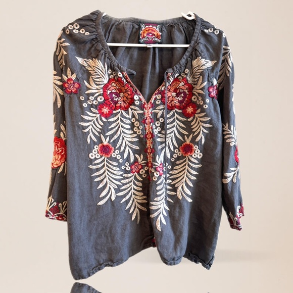 Johnny Was JWLA Linen Tiwa Peasant Blouse Size Large EUC - Picture 2 of 7